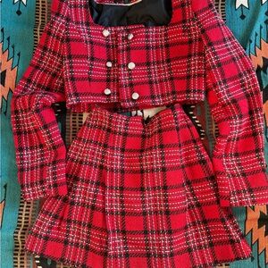Miss Selfridge Red Plaid Blazer & Skirt Set